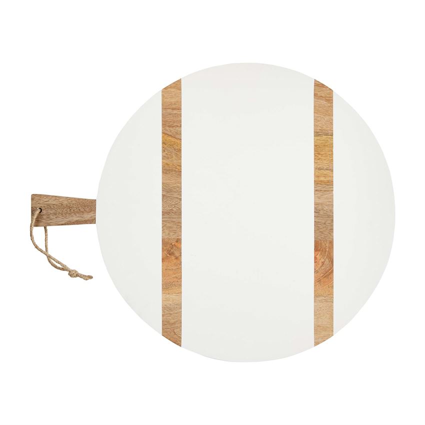 White Round Charcuterie Board with Natural Handle